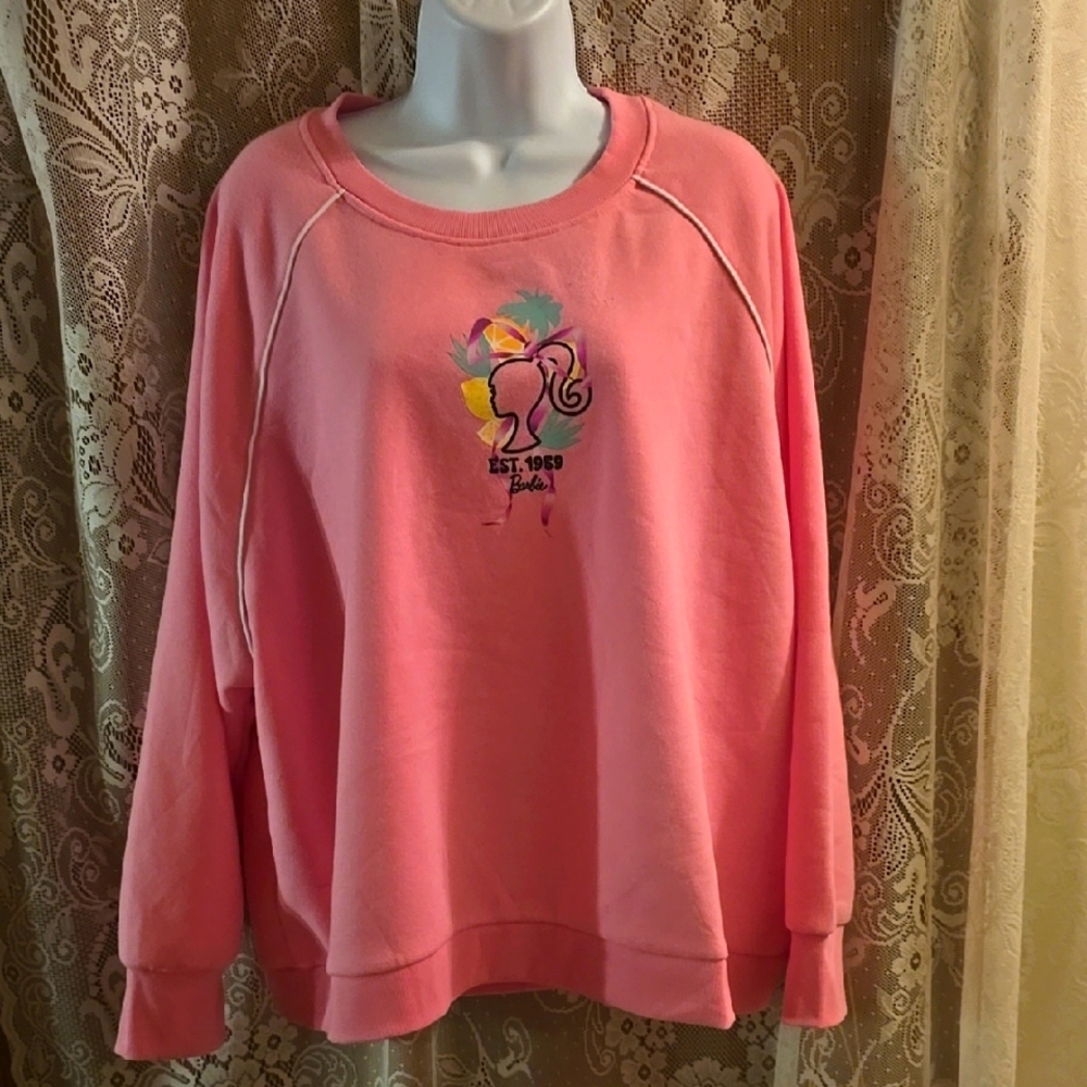 New Malibu Barbie Women's Size XXL Pink Sweatshirt Tropical‎ Barbie Silhouette